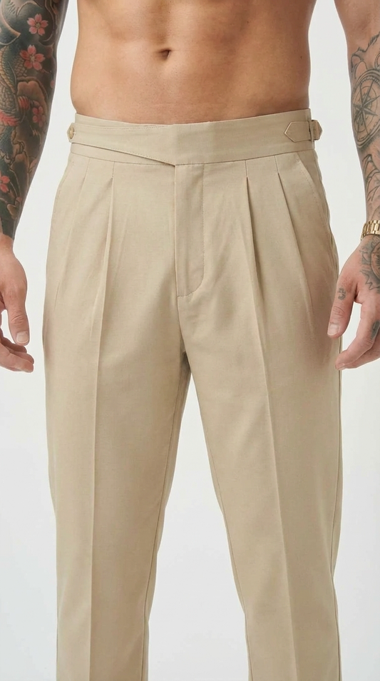 Olympus London Lockhart Women's High-Waisted Tailored Cotton-Silk Trousers Cream