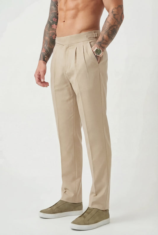 Olympus London Lockhart Women's High-Waisted Tailored Cotton-Silk Trousers Cream