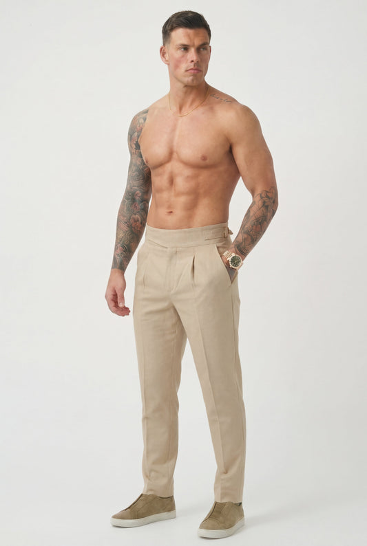 Olympus London Lockhart Women's High-Waisted Tailored Cotton-Silk Trousers Cream