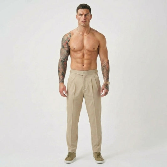 Olympus London Lockhart Women's High-Waisted Tailored Cotton-Silk Trousers Cream