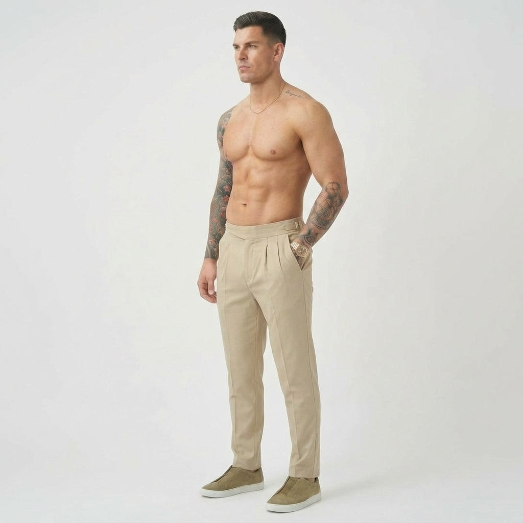 Olympus London Lockhart Women's High-Waisted Tailored Cotton-Silk Trousers Cream