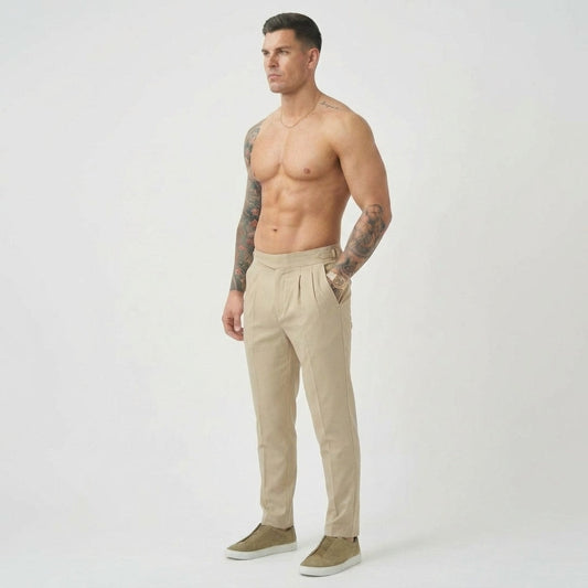 Olympus London Lockhart Women's High-Waisted Tailored Cotton-Silk Trousers Cream