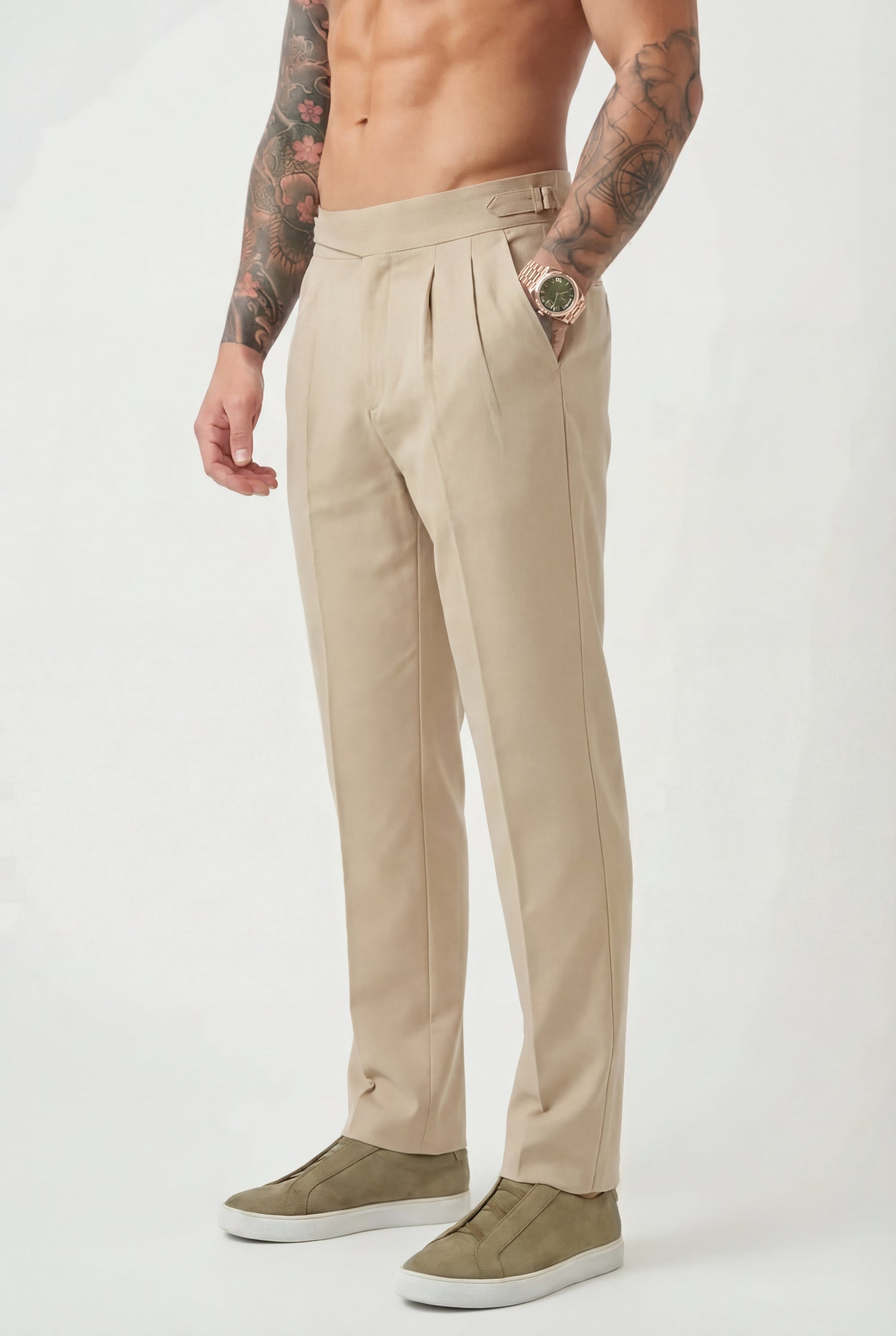 Olympus London Lockhart Women's High-Waisted Tailored Cotton-Silk Trousers Cream