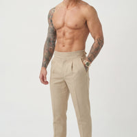 Olympus London Lockhart Women's High-Waisted Tailored Cotton-Silk Trousers Cream