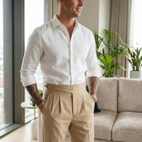 Olympus London Lockhart Women's High-Waisted Tailored Cotton-Silk Trousers Cream